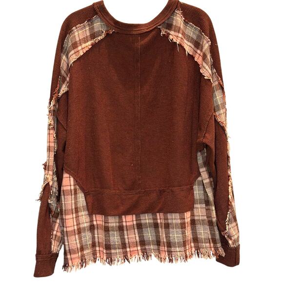 Oli & Hali – Waffle Knit Plaid Contrast Pullover – Mocha/Pink Plaid – Size Small - Picture 4 of 4